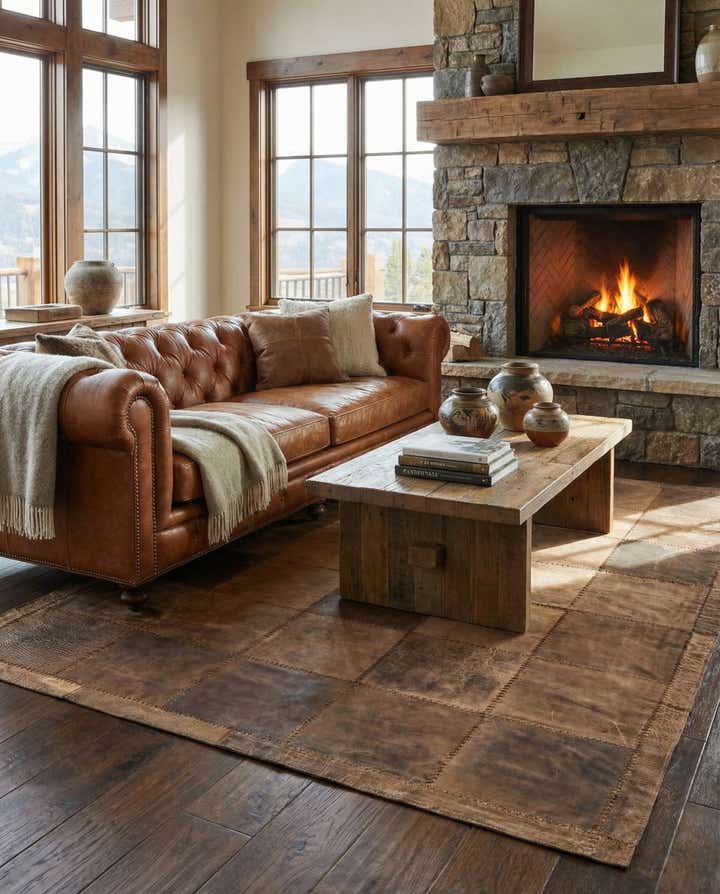 5' 3 x 7' 1 Cowhide Leather Rug