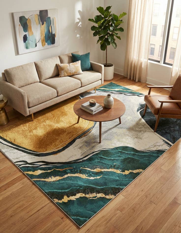 Detail image of  6' 1 x 9'  Washable Modern Indoor / Outdoor Rug