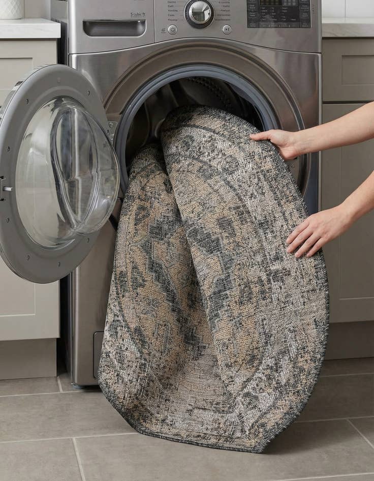 Detail image of 5' 3 x 5' 3  Washable Traditional Indoor / Outdoor Round Rug