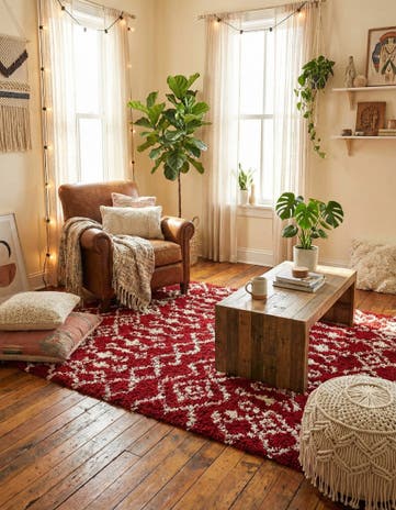 Burgundy Red Moroccan Trellis Shag Rug