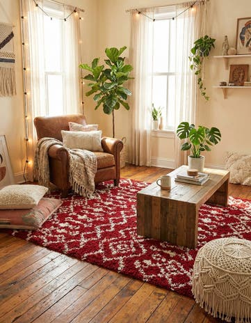 Burgundy Red Moroccan Trellis Shag Rug