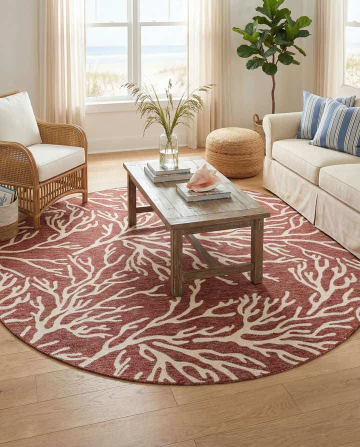 7' 10 x 7' 10 Easy-Clean Coastal Indoor / Outdoor Round Rug