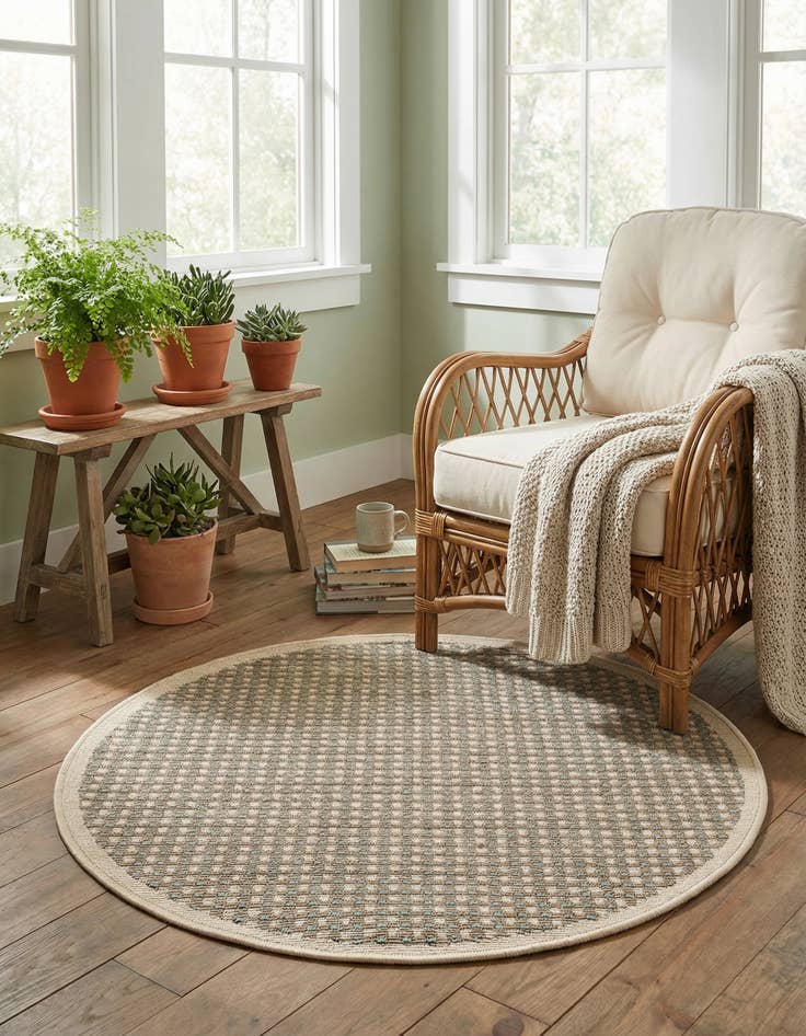 Detail image of 3' x 3'  Washable Border Indoor / Outdoor Round Rug