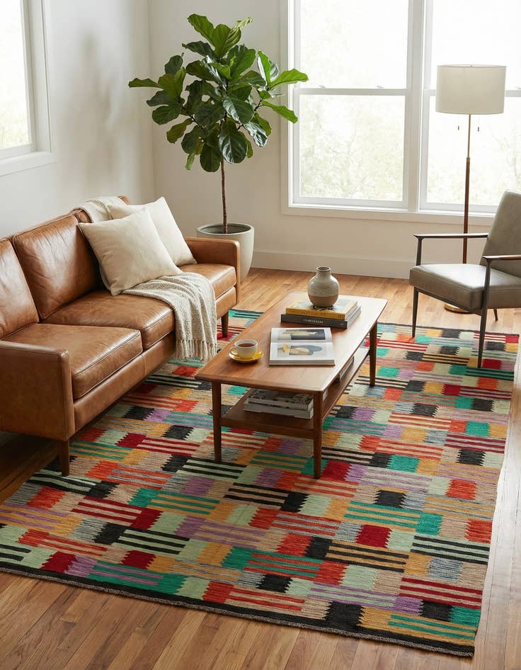 Detail image of  6' 7 x 9' 7  Hand Woven Kilim Modern Wool Rug