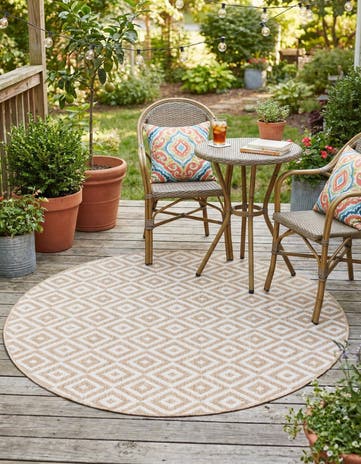 Beige Easy-Clean Jill Zarin Costa Rica Indoor / Outdoor Round Rug