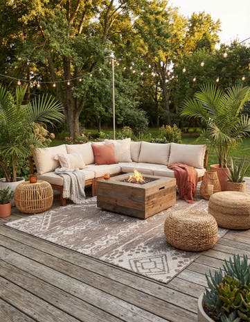 Brown Easy-Clean Bohemian Indoor / Outdoor Square Rug