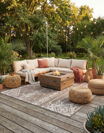 Brown Easy-Clean Bohemian Indoor / Outdoor Square Rug