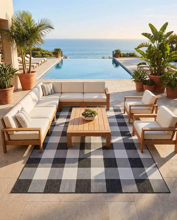 7' 10 x 10' Easy-Clean Checkered Indoor / Outdoor Rug