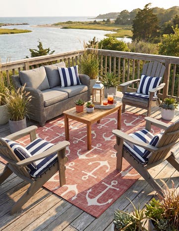 7' 10 x 7' 10 Easy-Clean Coastal Indoor / Outdoor Square Rug