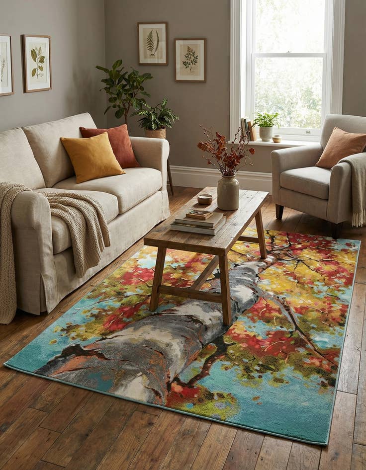 Detail image of  5' 3 x 8'  Washable Botanical Indoor / Outdoor Rug