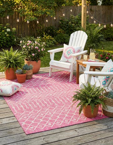 Fuschia Easy-Clean Lattice Indoor / Outdoor Rug