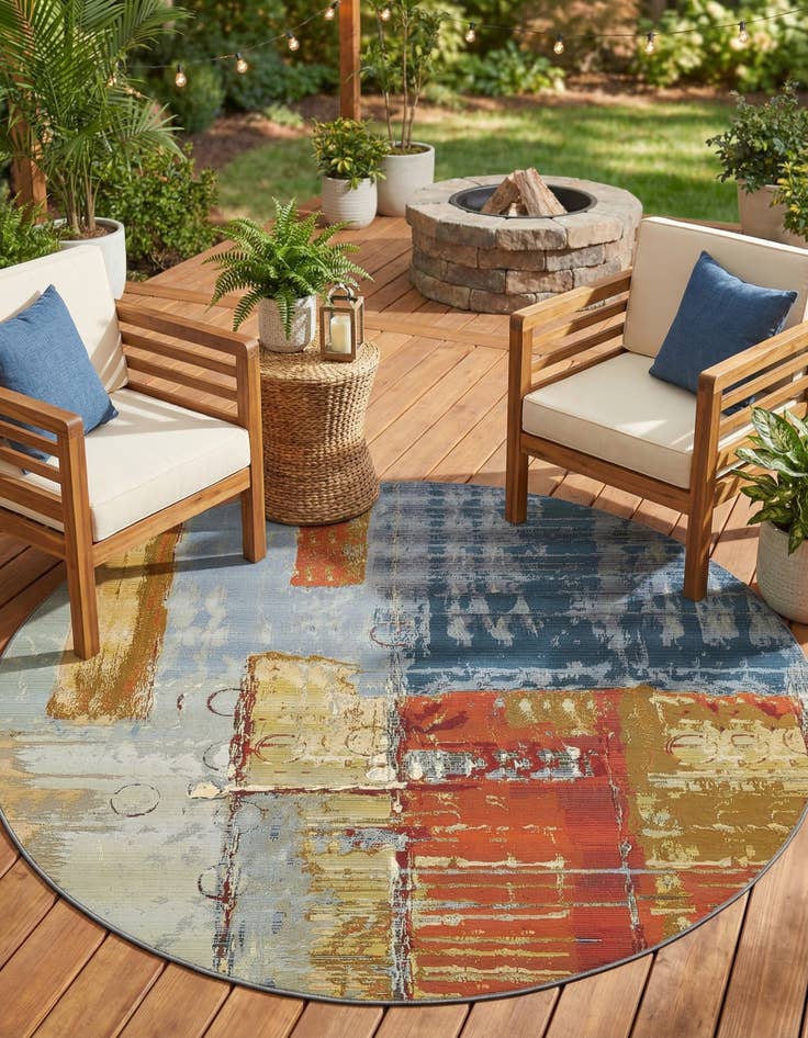 Detail image of 8' x 8'  Washable Modern Indoor / Outdoor Round Rug