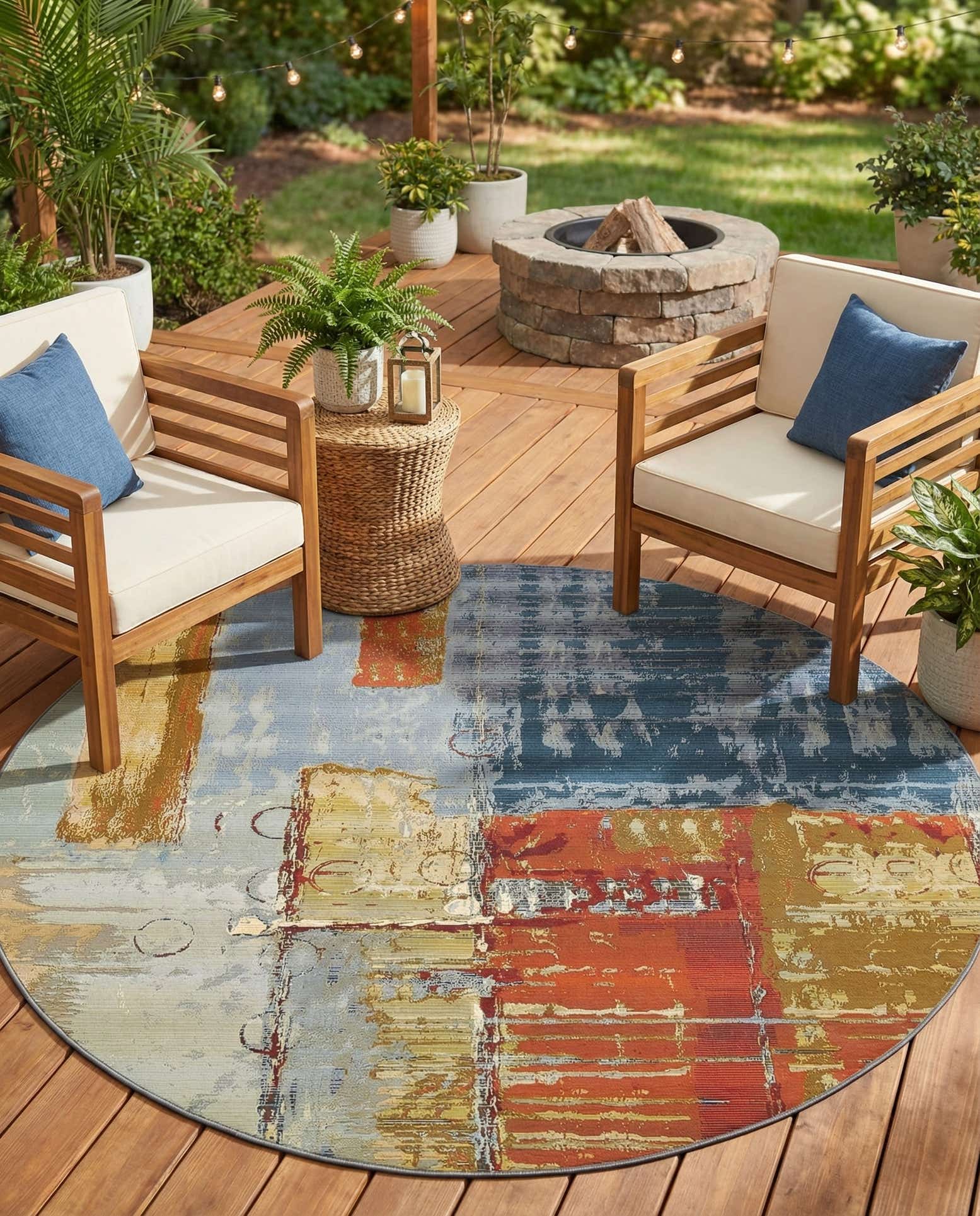 8' x 8' Easy-Clean Modern Indoor / Outdoor Round Rug
