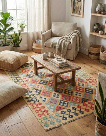 4' 2 x 6' Hand Woven Kilim Maymana Wool Rug