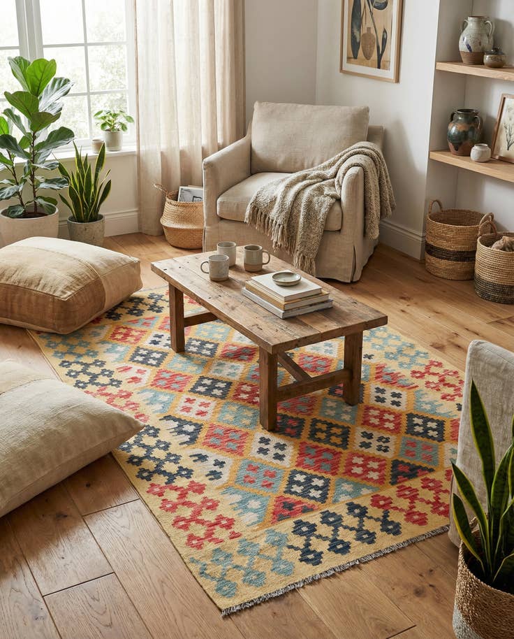 Detail image of 4' 2 x 6' Hand Woven Kilim Maymana Wool Rug