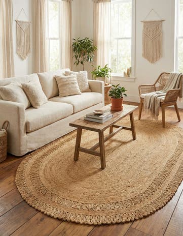 5' 1 x 8' Handmade Braided Jute Oval Rug