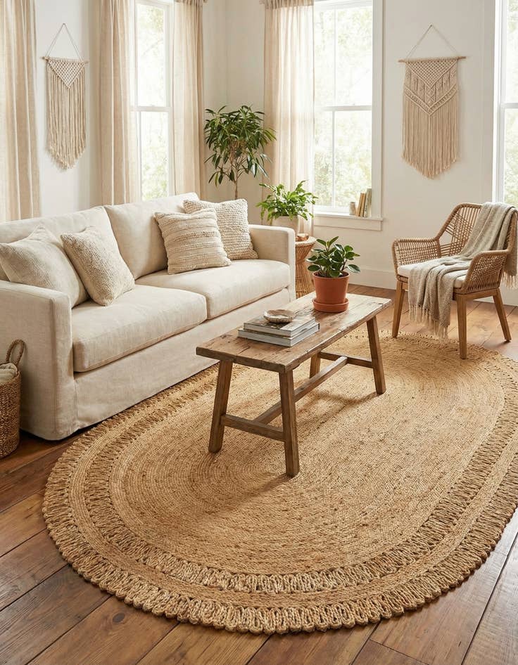 Detail image of 5' 1 x 8'  Hand Braided Jute Oval Rug