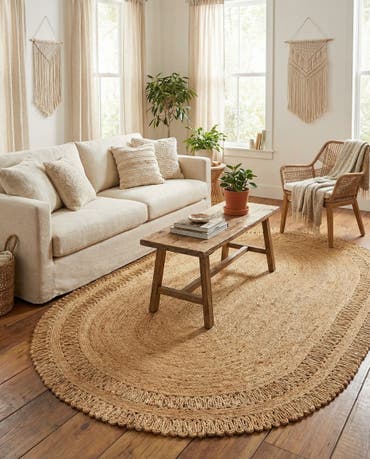  5' 1 x 8'  Hand Braided Jute Oval Rug