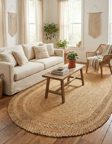 5' 1 x 8' Handmade Braided Jute Oval Rug