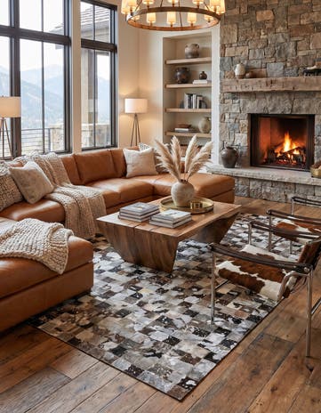 5' 1 x 8' 1 Cowhide Leather Rug