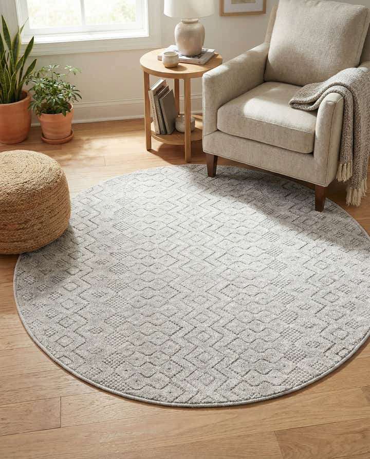 4' x 4' Easy-Clean Trellis Textured Indoor / Outdoor Round Rug