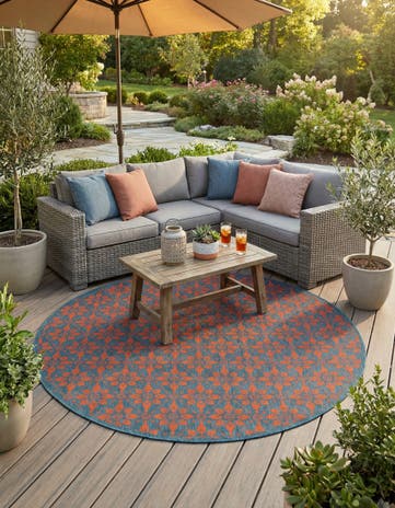 7' 10 x 7' 10 Easy-Clean Trellis Indoor / Outdoor Round Rug