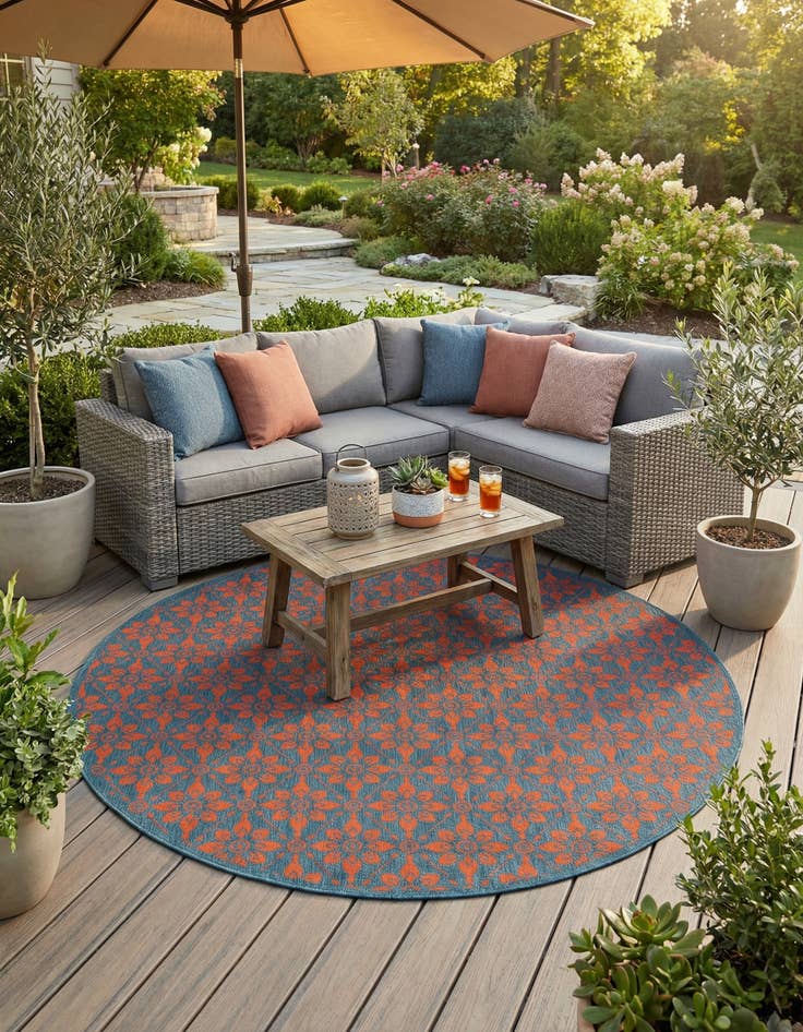 Detail image of 7' 10 x 7' 10  Washable Trellis Indoor / Outdoor Round Rug