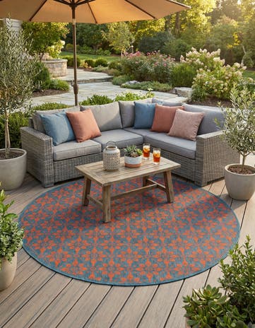 7' 10 x 7' 10 Easy-Clean Trellis Indoor / Outdoor Round Rug