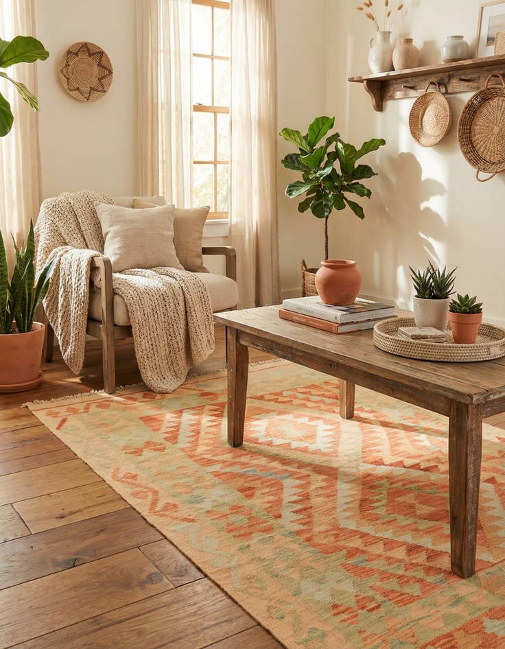 Detail image of 3' 3 x 5'  Hand Woven Kilim Waziri Wool Rug