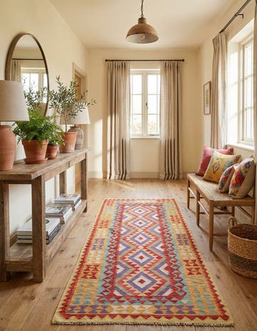3' 4 x 6' 9 Hand Woven Kilim Maymana Wool Runner Rug