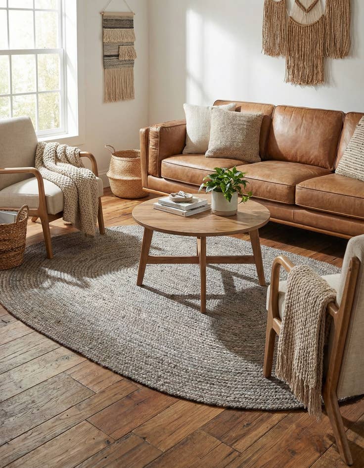 Detail image of 5' 1 x 8'  Hand Braided Jute Oval Rug