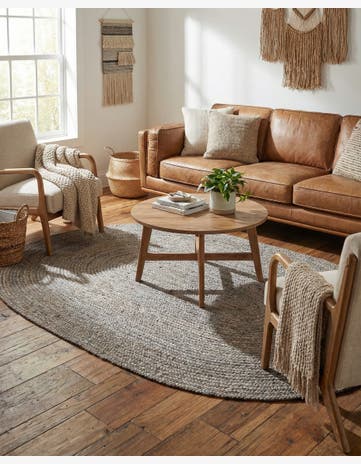 5' 1 x 8' Handmade Braided Jute Oval Rug