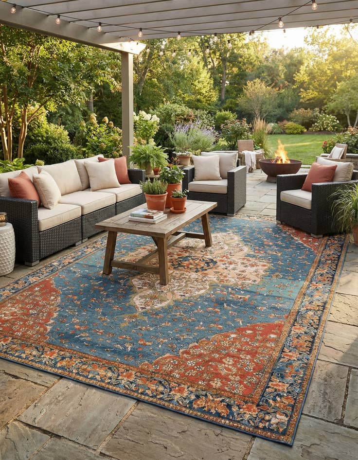 Detail image of 10' x 14'  Washable Traditional Indoor / Outdoor Rug