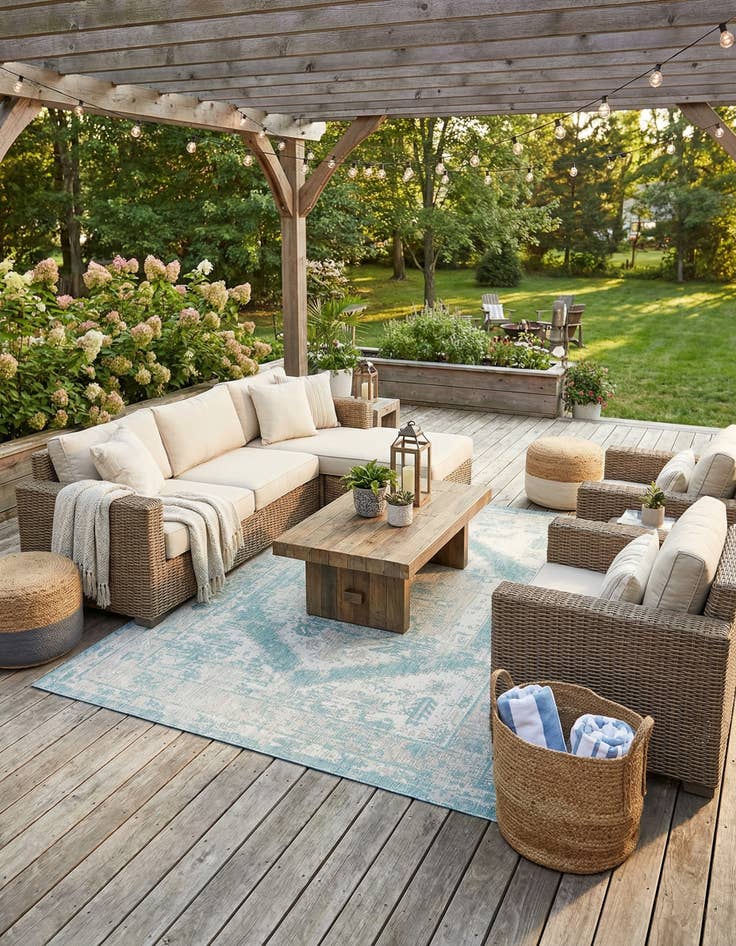 Detail image of 7' 10 x 11'  Washable Traditional Indoor / Outdoor Rug