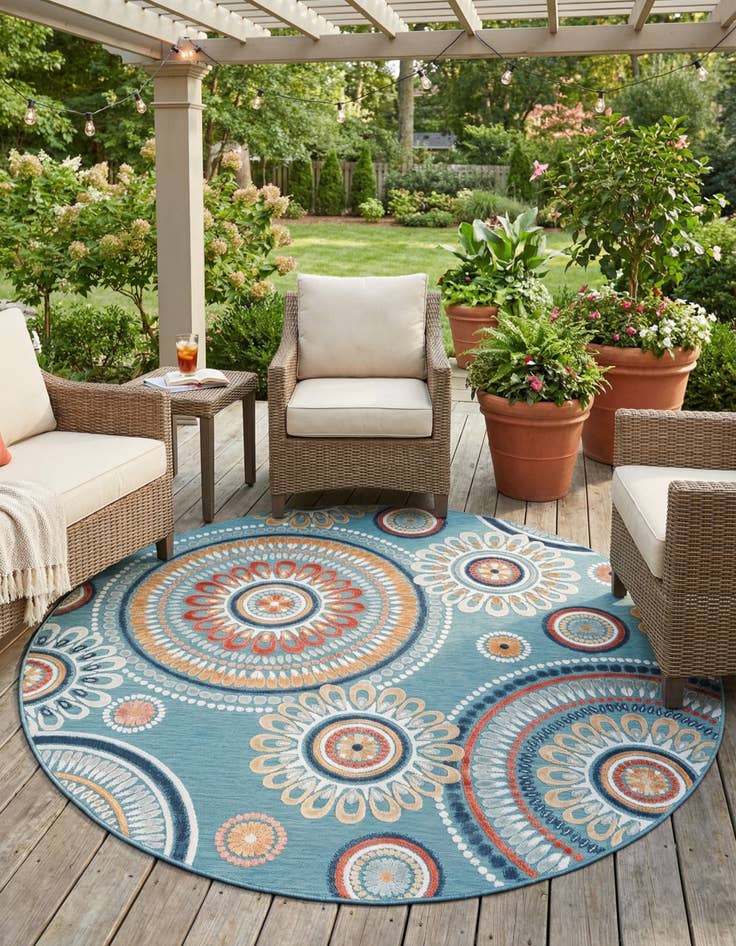 Detail image of 8' 2 x 8' 2 Easy-Clean Botanical Indoor / Outdoor Round Rug