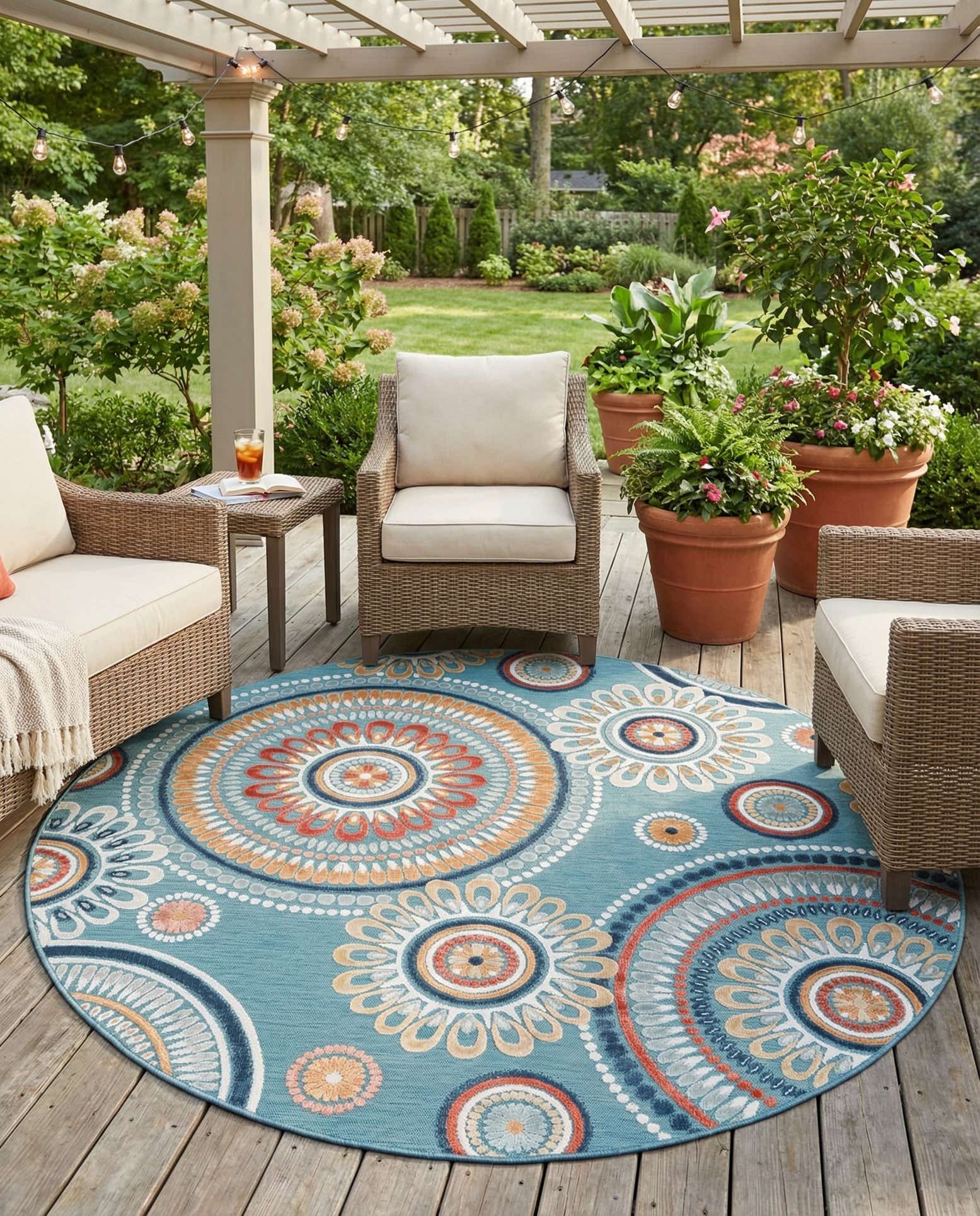 8' 2 x 8' 2 Easy-Clean Botanical Indoor / Outdoor Round Rug