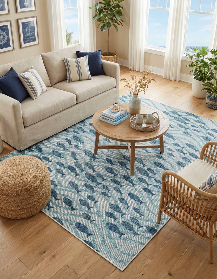 Detail image of 6' 1 x 9' Easy-Clean Coastal Indoor / Outdoor Rug