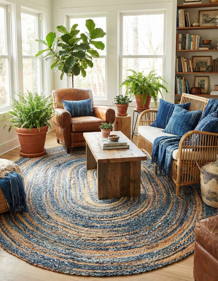 Detail image of  8' x 10'  Hand Braided Chindi Oval Rug