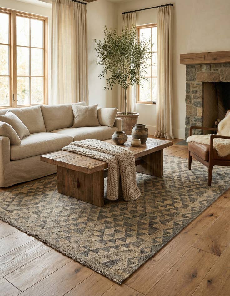 Detail image of  3' 5 x 4' 10  Hand Woven Kilim Maymana Wool Rug