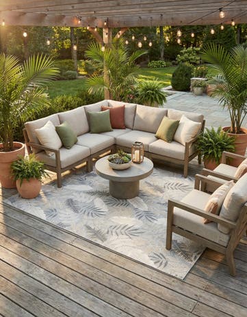Gray Easy-Clean Botanical Indoor / Outdoor Rug