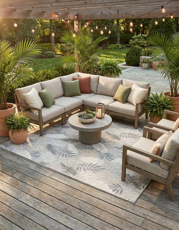 Gray Easy-Clean Botanical Indoor / Outdoor Rug