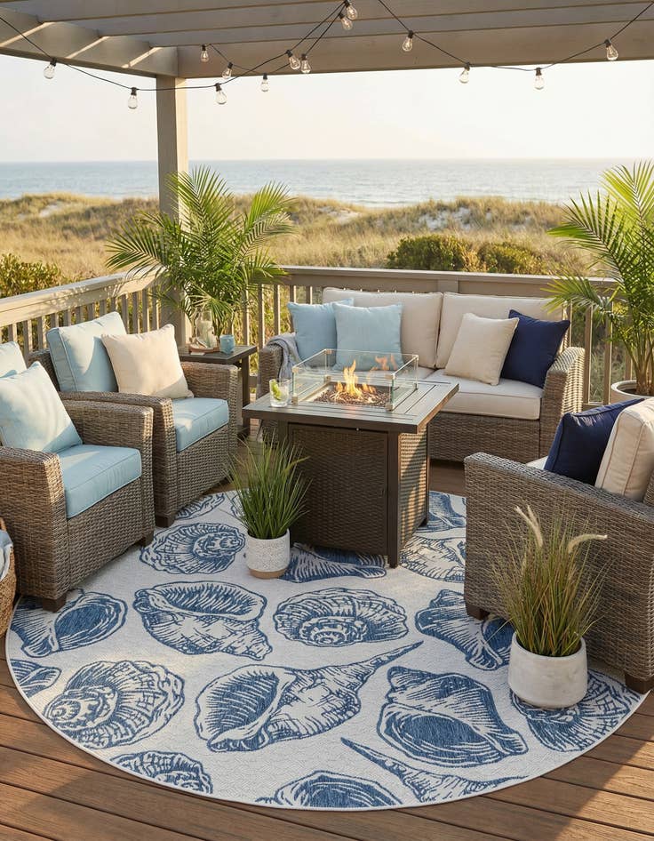 Detail image of 10' x 10'  Washable Coastal Indoor / Outdoor Round Rug