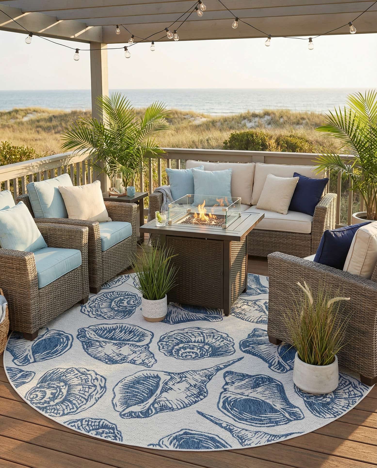10' x 10' Easy-Clean Coastal Indoor / Outdoor Round Rug