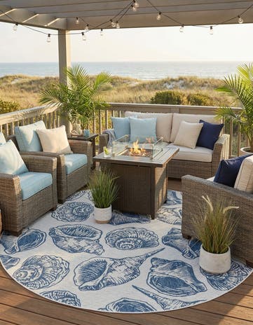10' x 10' Easy-Clean Coastal Indoor / Outdoor Round Rug