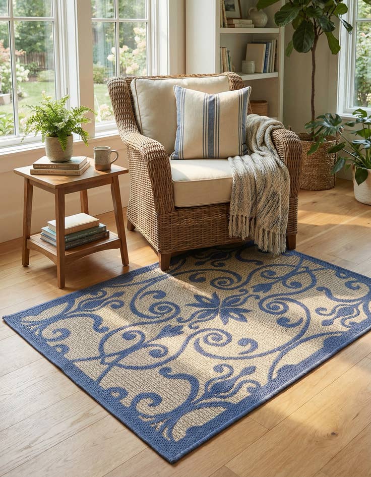 Detail image of 2' 2 x 3'  Washable Botanical Indoor / Outdoor Rug