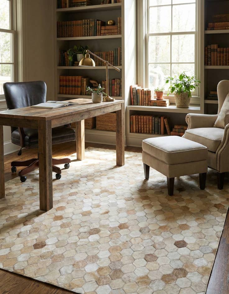 Detail image of 4' 8 x 6' 7 Cowhide Stocks Rug