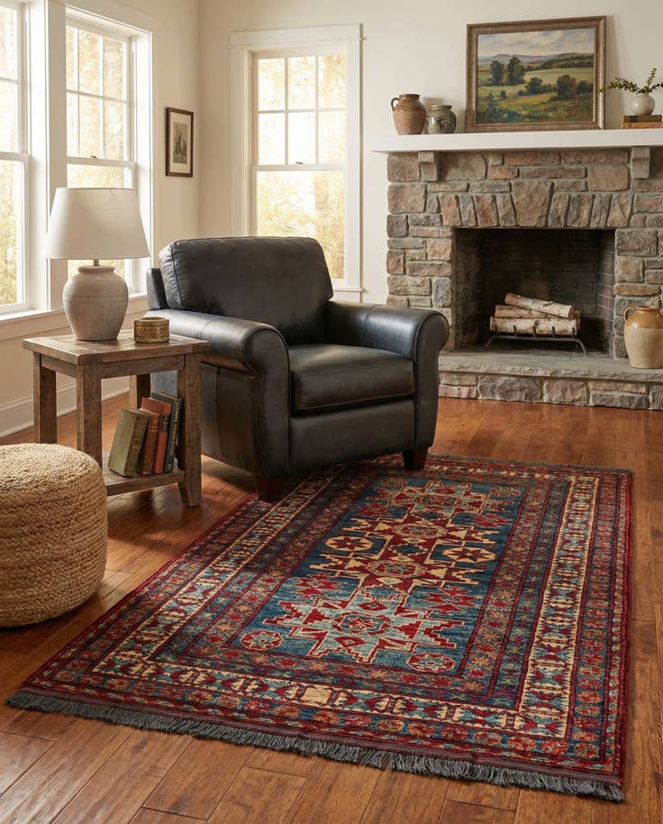 Detail image of 3' 2 x 5' 7 Hand Knotted Kazak Wool Rug