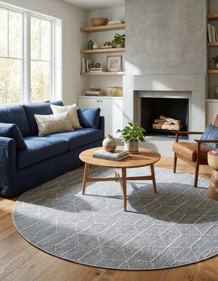 Detail image of  7' 10 x 7' 10  Washable Lattice Indoor / Outdoor Round Rug