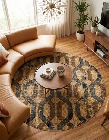 Beige Cream Saturn Round Rug