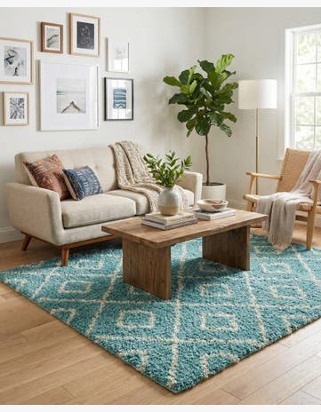 Aqua Trellis Shag Square Rug